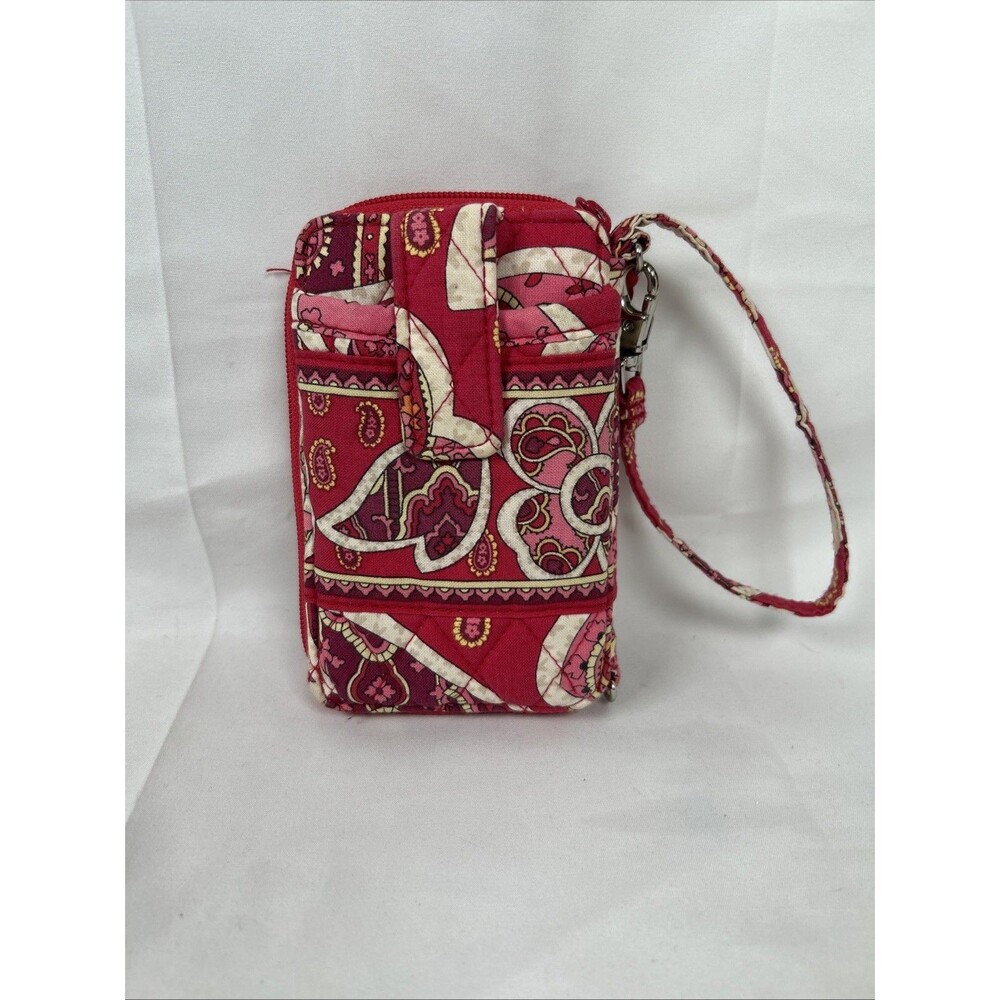 Vera Bradley Zip Around Wristlet Wallet Phone Red Rosy Posies Paisley 6" x 3.5” - Picture 2 of 10